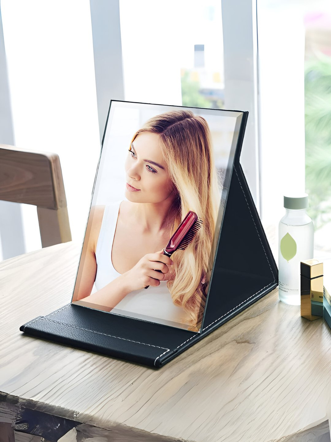 YELONA Black Vintage Folding Table Top Makeup Mirror