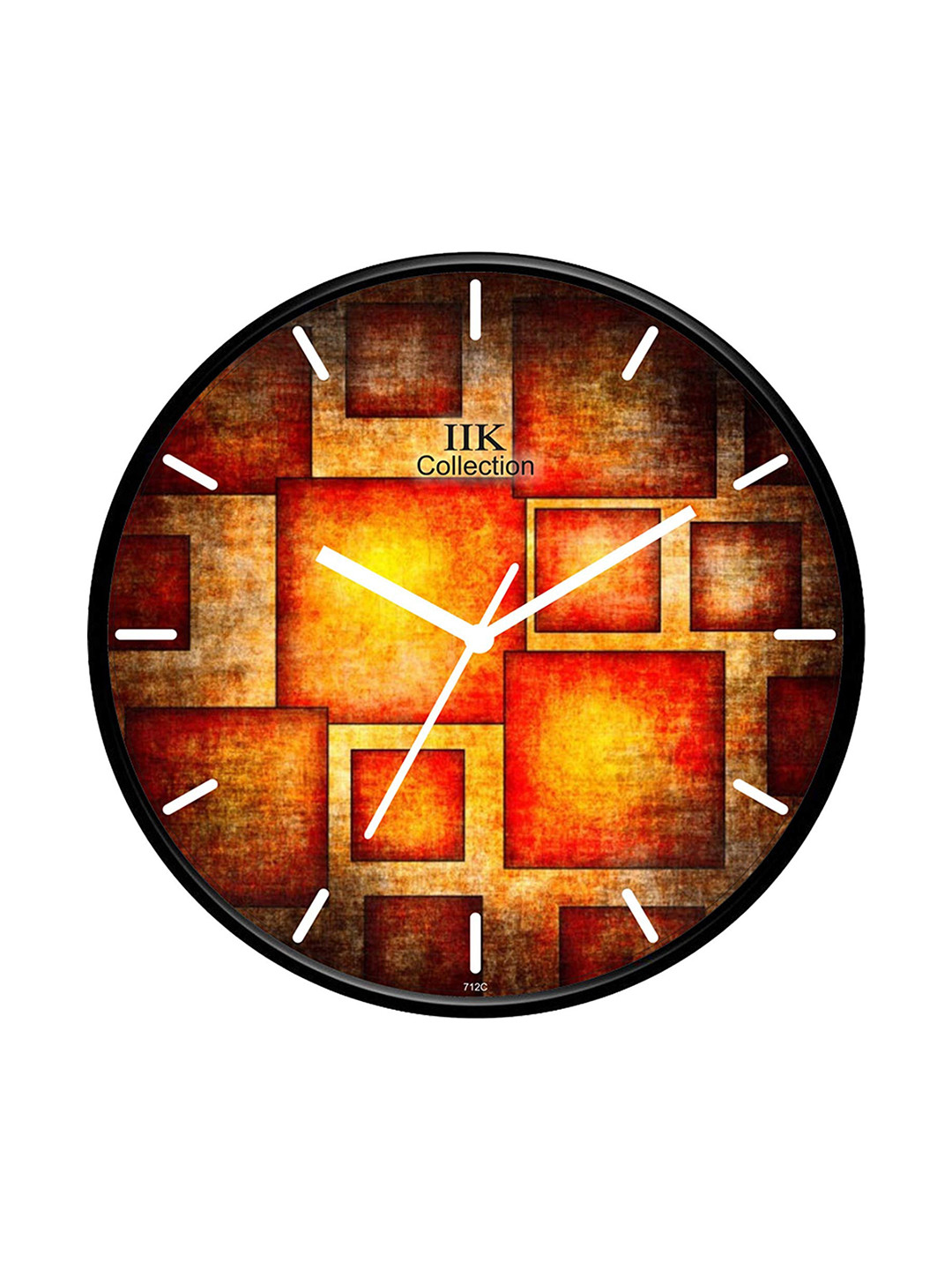 IIK COLLECTION Black & Orange Printed Round Contemporary Wall Clock