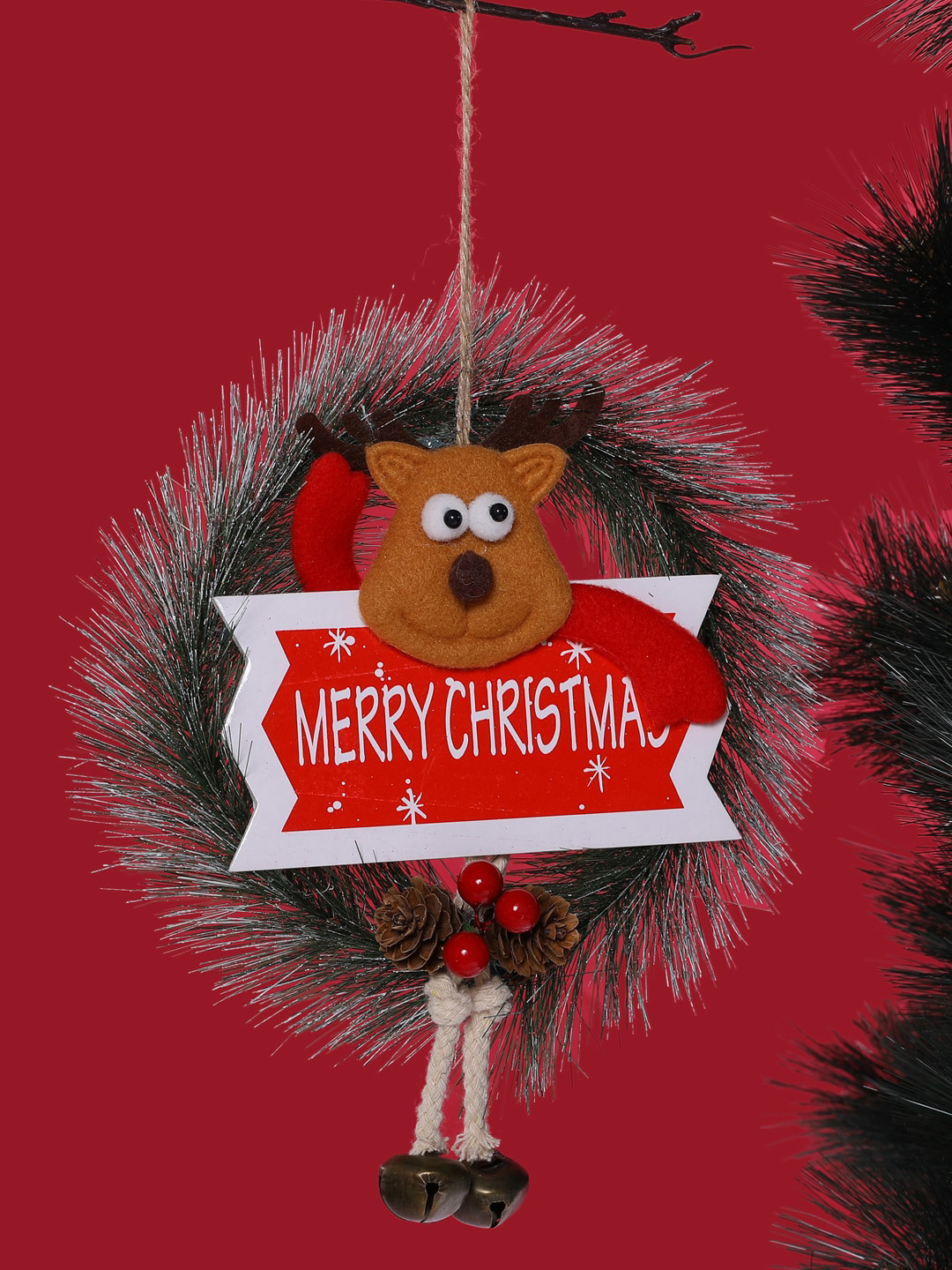 TAYHAA Red & Brown Whimsical Merry Christmas Wreath Decor