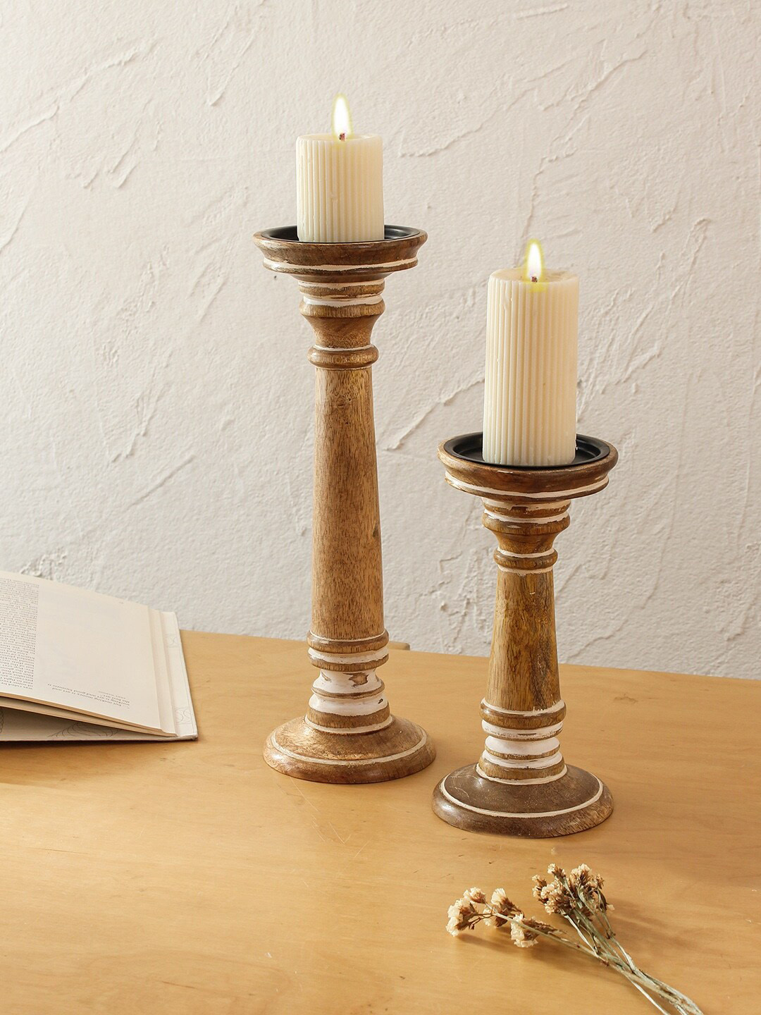 House This 2-Pcs Brown Candle Stand Set