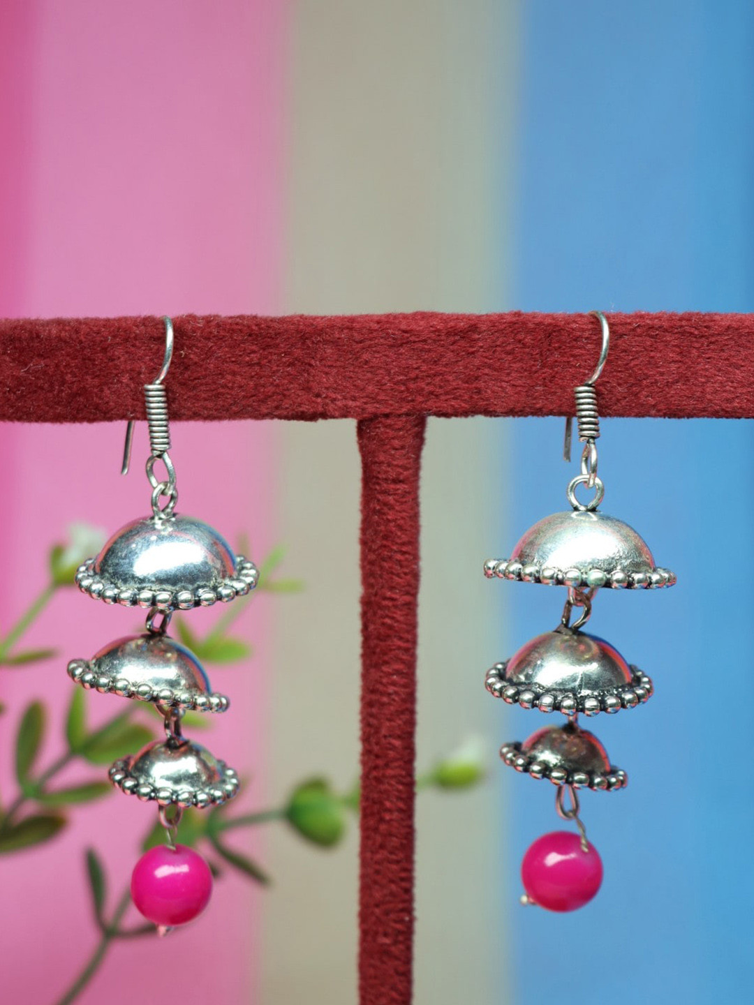 Ozanoo Silver Plated Triple Layer Jhumkas