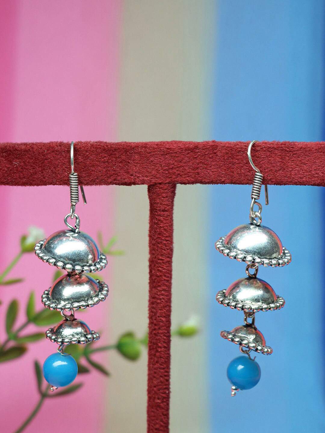 Ozanoo Silver Plated Triple Layer Jhumkas