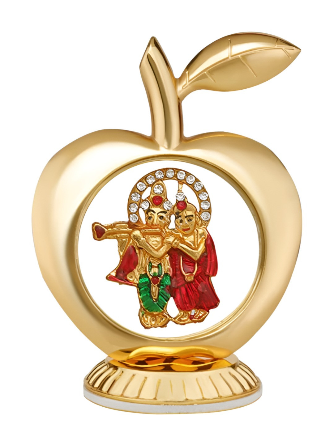 INTERNATIONAL GIFT Apple Shaped Radha Krishna Gold Metal Metallic Prayer Room Small Showpiece - 3.9 Inches