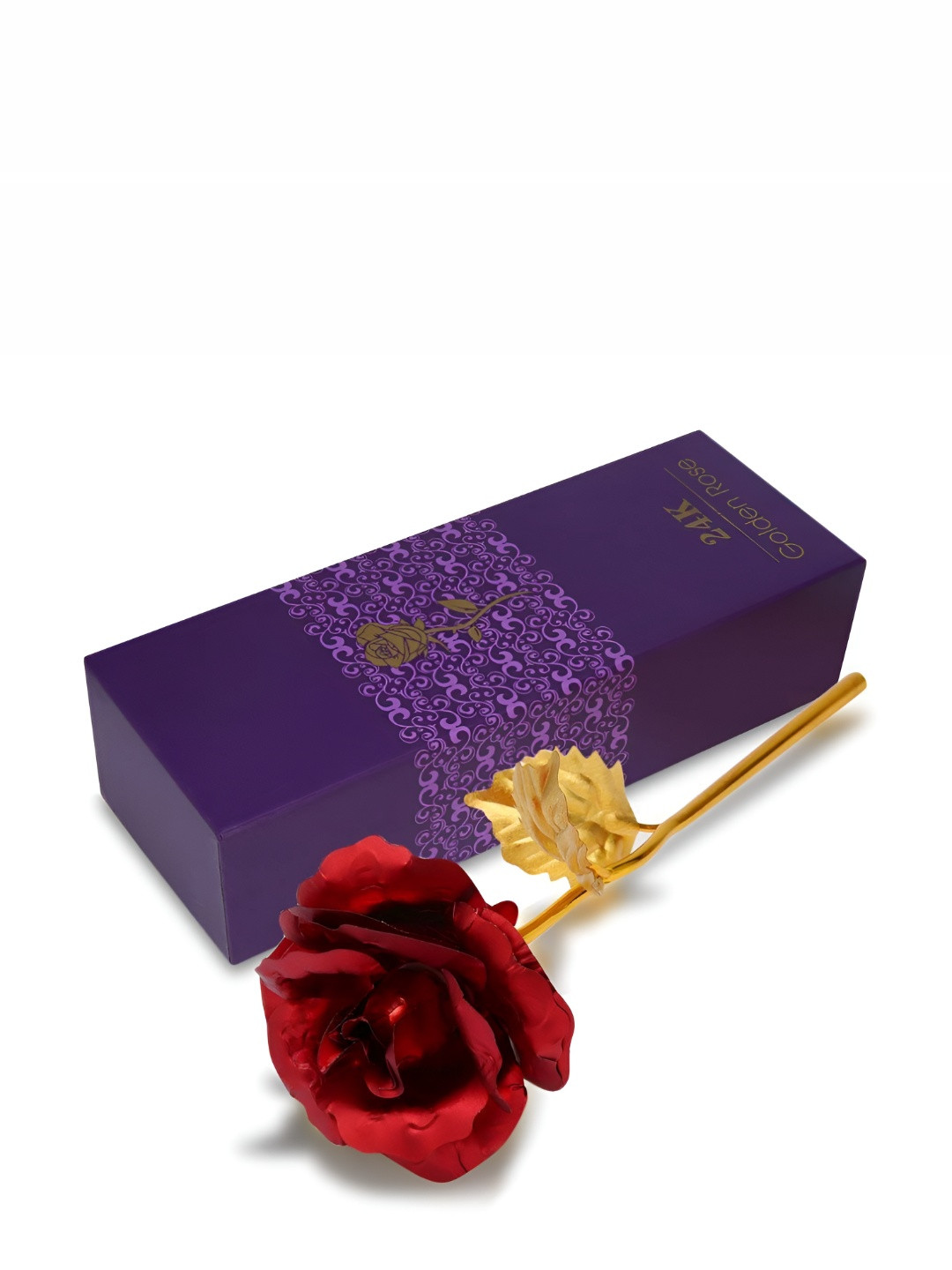 INTERNATIONAL GIFT Rose Flower with Leaf Gold Plastic Natural Prayer Room Small Showpiece - 2.4 Inches
