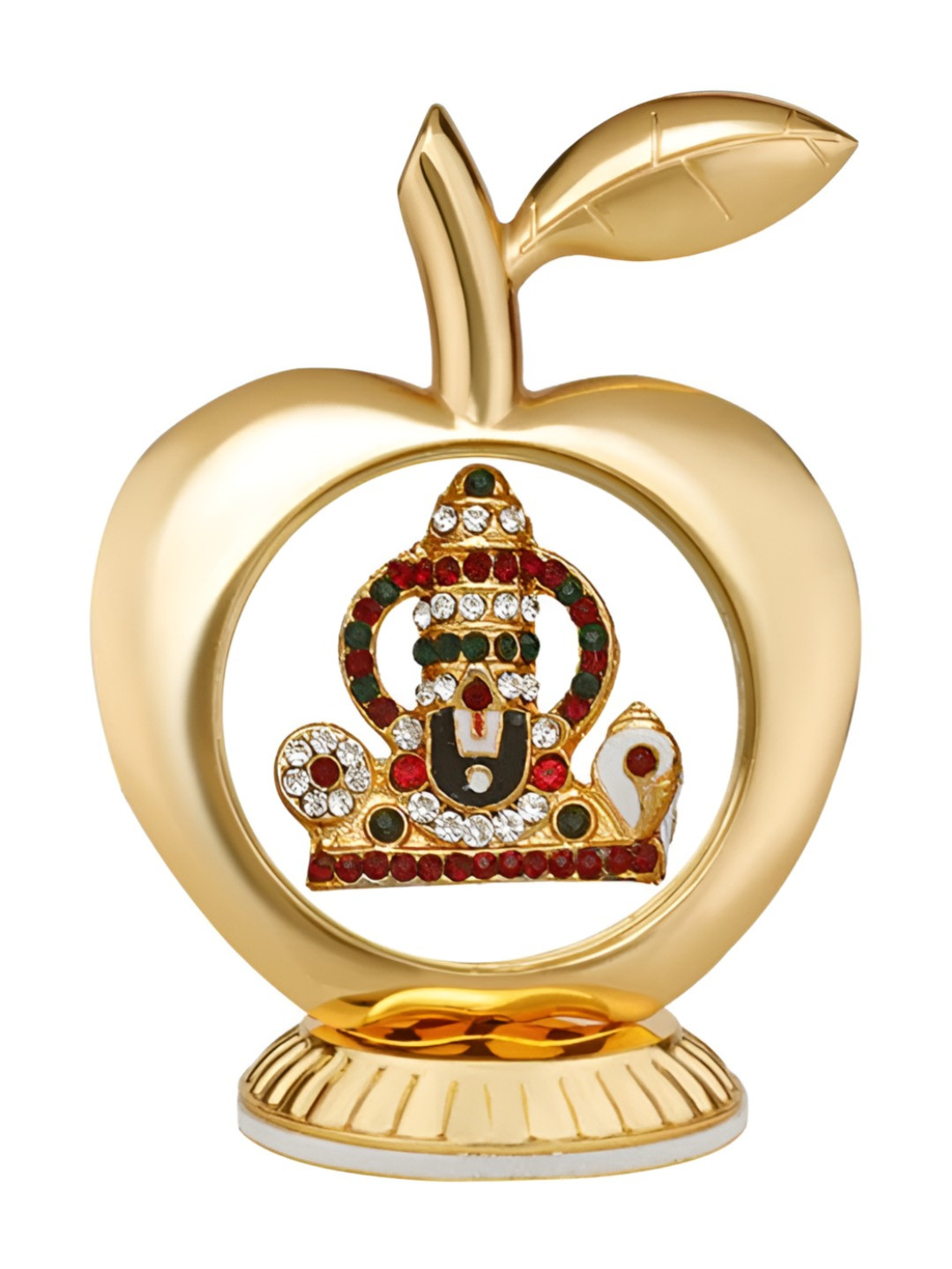 INTERNATIONAL GIFT Gold Apple Shaped Tirupati Balaji Gold Metal Metallic Prayer Room Tiny Showpiece - 3.3 Inches