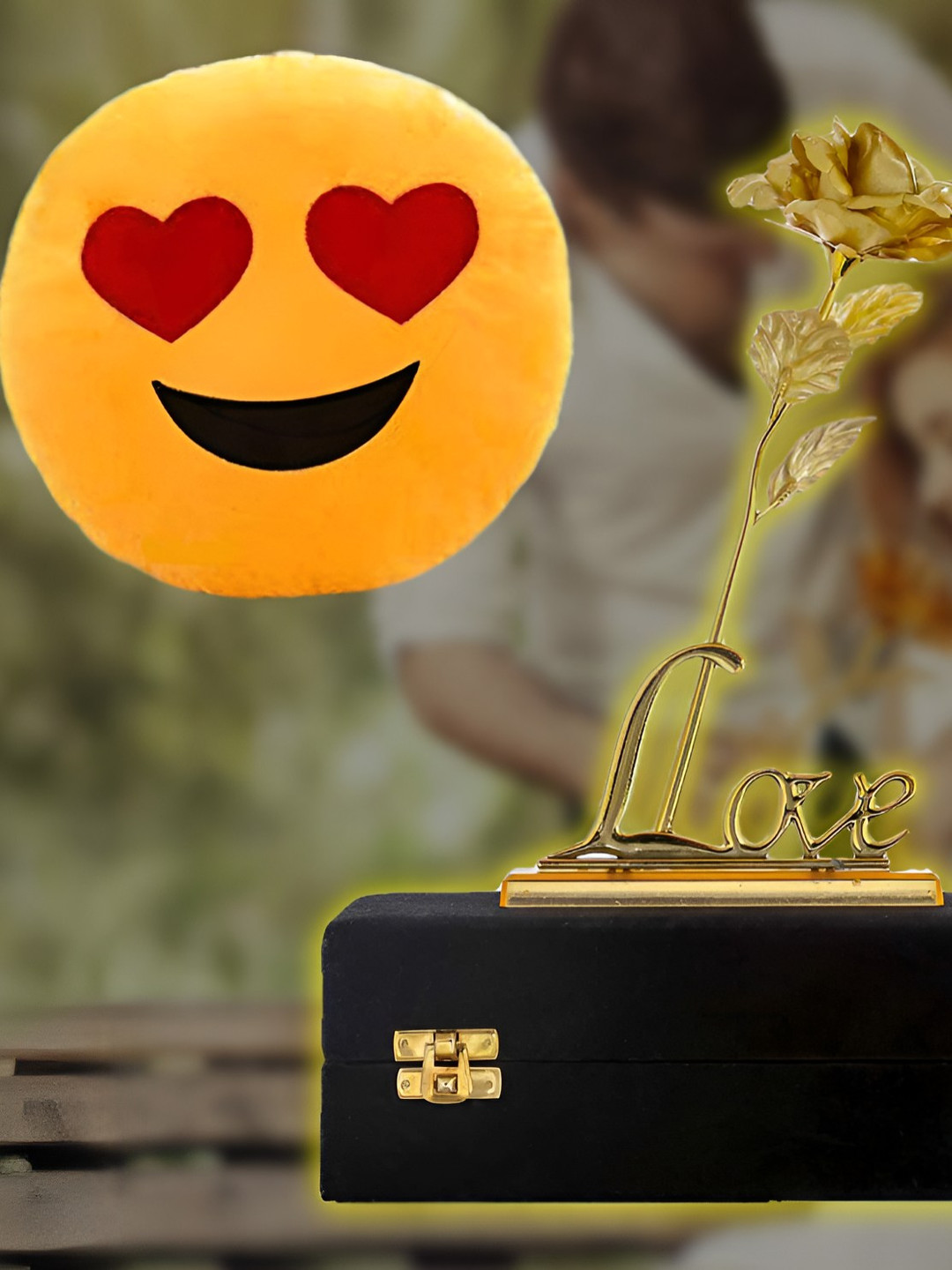 INTERNATIONAL GIFT Rose Flower With Love Stand Gift Box With Smiley Pillow Home Gift Set