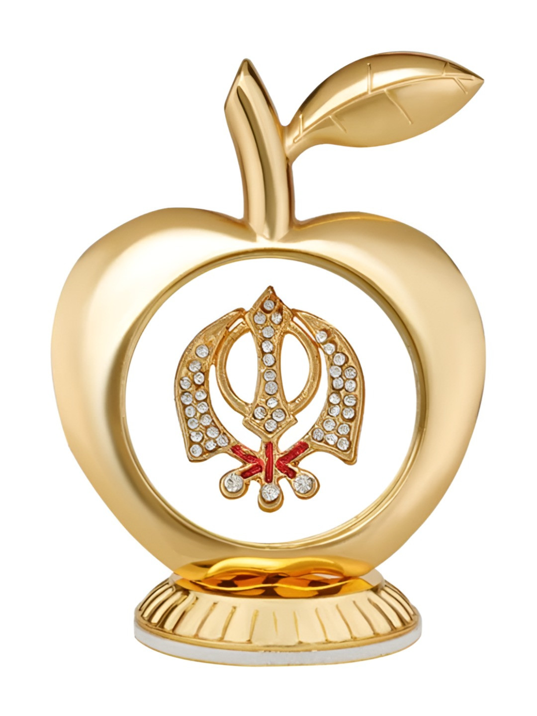 INTERNATIONAL GIFT Apple Shaped Sikh Religious Symbol Gold Brass Metallic Prayer Room Tiny Showpiece - 1.6 Inches