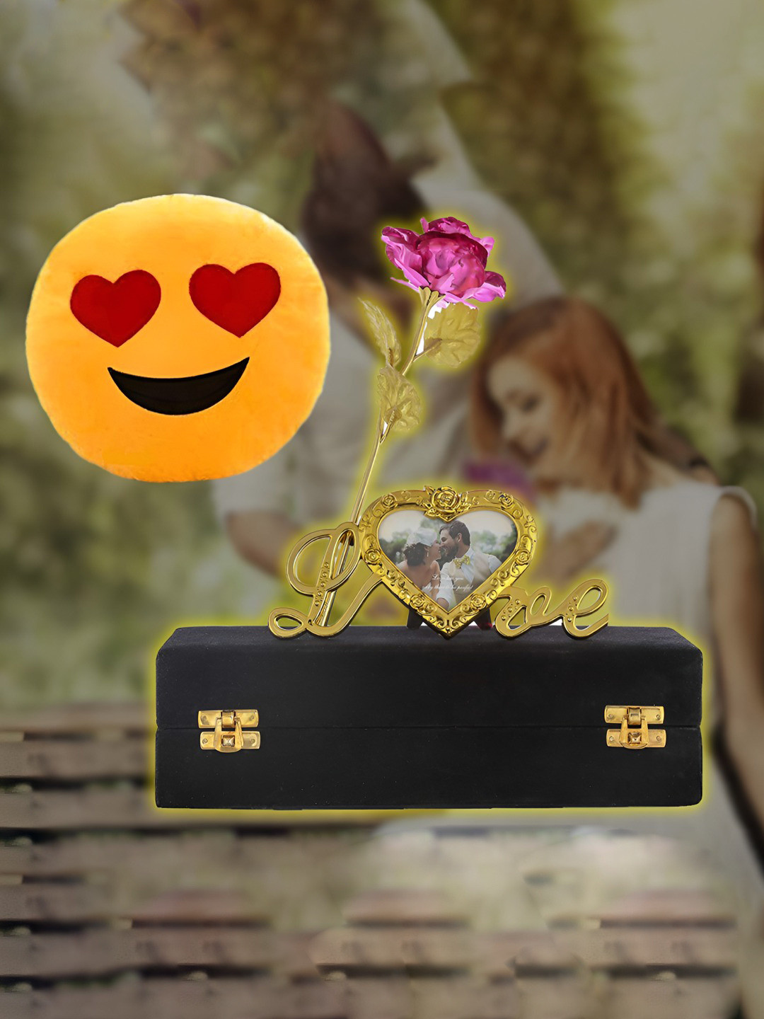 International Gift Pink Plastic Pink Rose Flower With Love Stand