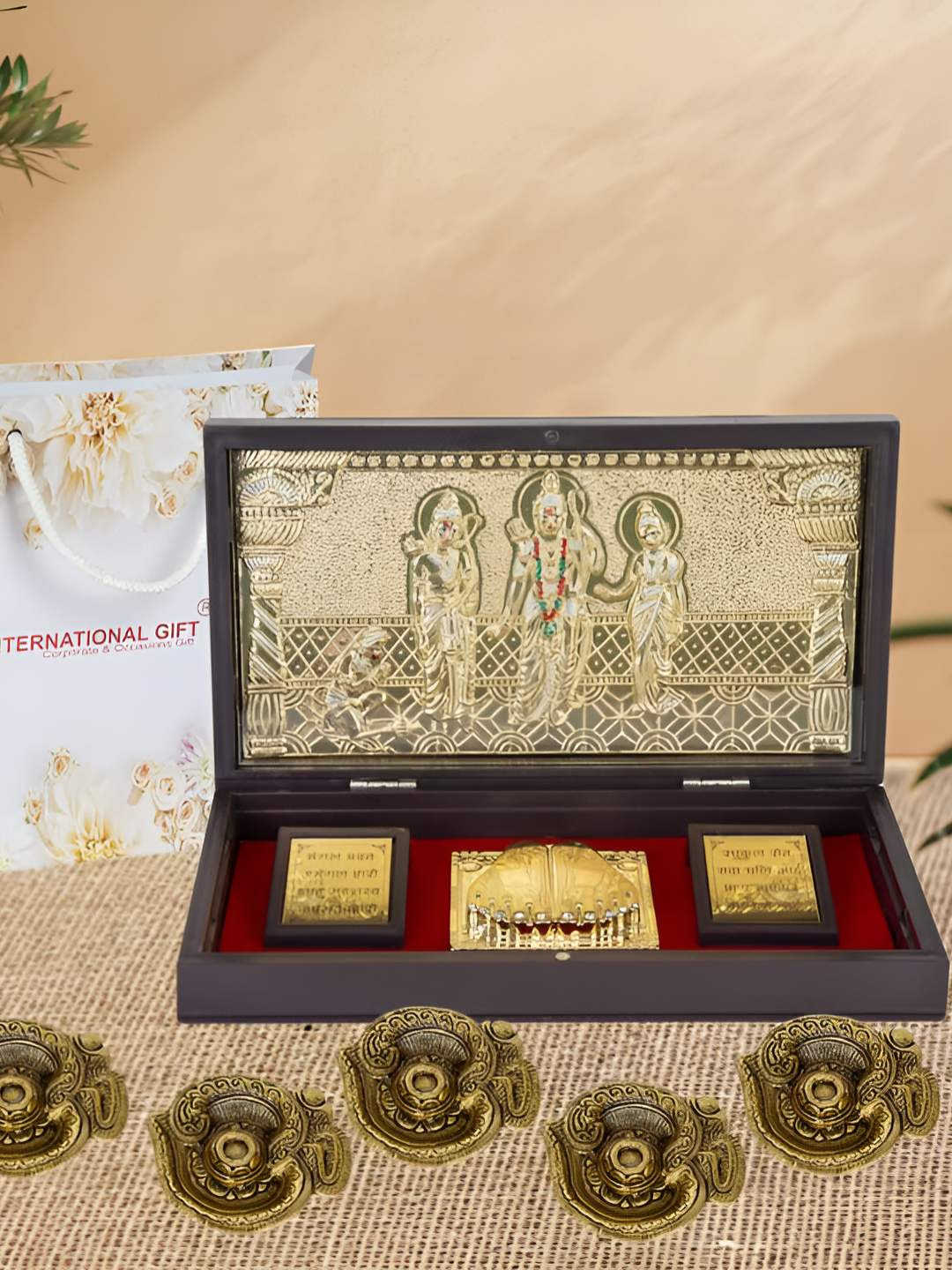 INTERNATIONAL GIFT Gold Toned Ram Darbar God Idol Home Gift Set