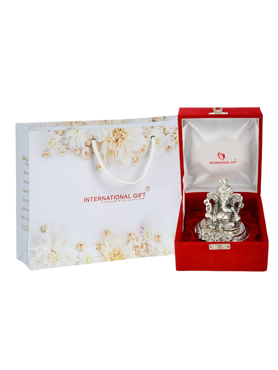 INTERNATIONAL GIFT Silver-Plated Pagdi Ganesh Idol Home Gift Sets