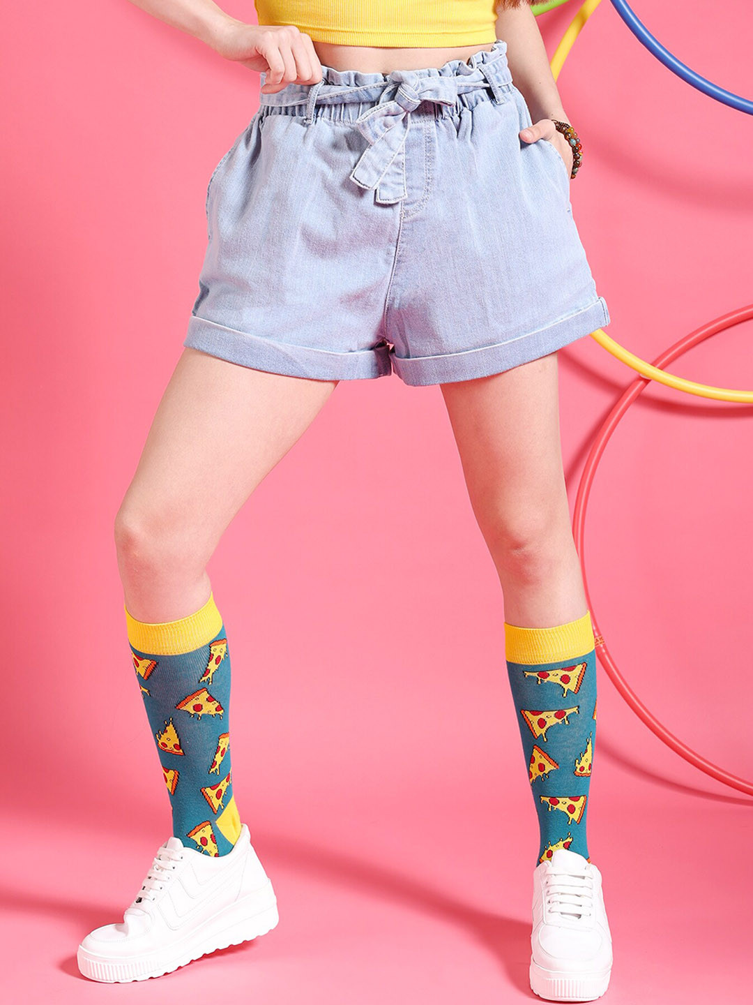 Freehand by The Indian Garage Co Women Blue Slim Fit High-Rise Outdoor Fashion Shorts