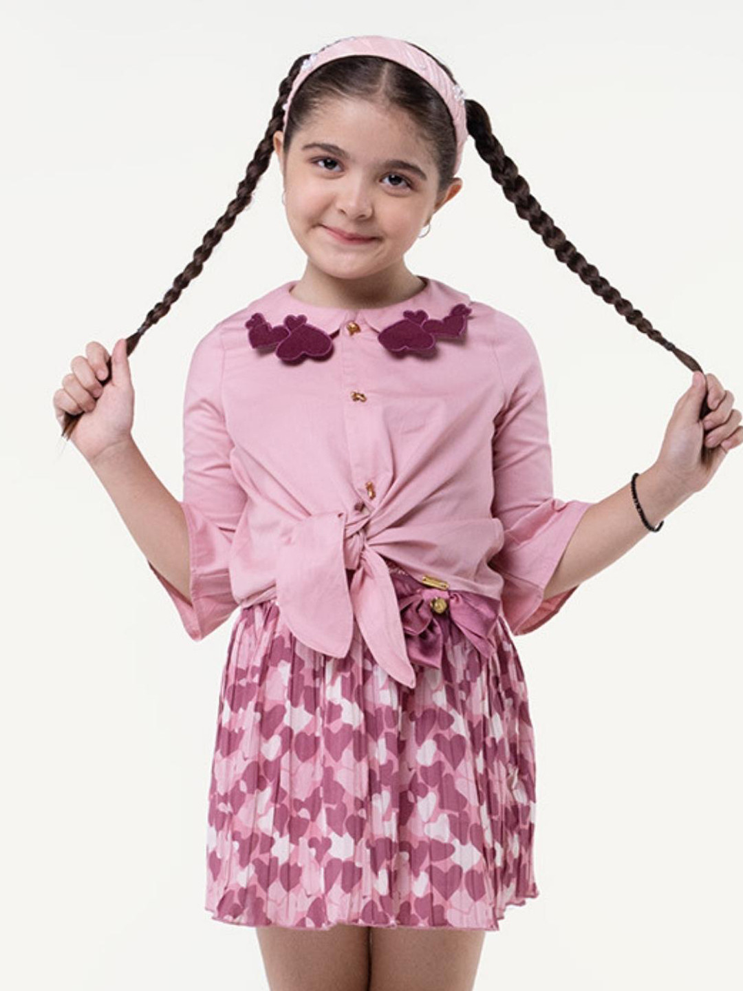 One Friday Girls Peter Pan Collar Tie Up Pure Cotton Top