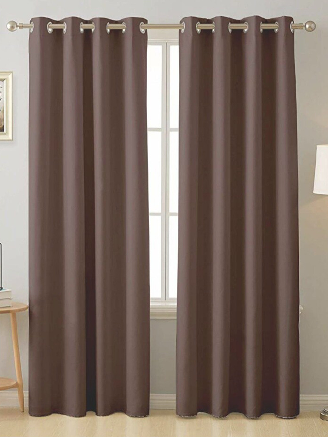 COMFY HOME Brown 2 Pieces Black Out Window Curtains