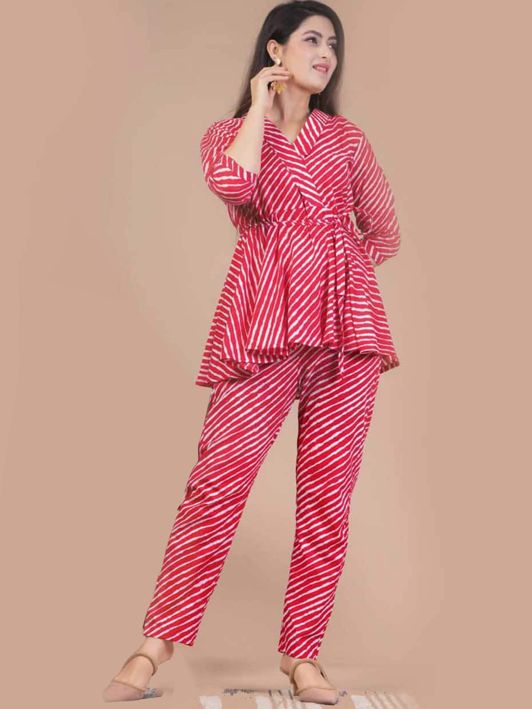 INDIAN KNOTS Striped Pure Cotton Tunic With Trousers