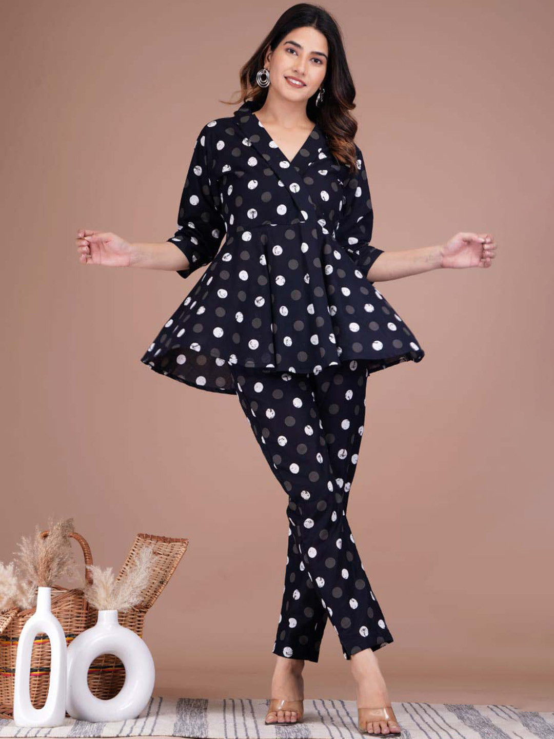 INDIAN KNOTS Printed Pure Cotton Peplum Tunic With Trousers