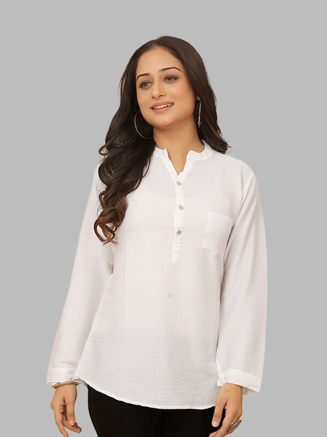 PEACH PIPER Mandarin Collar Long Sleeves Tunic