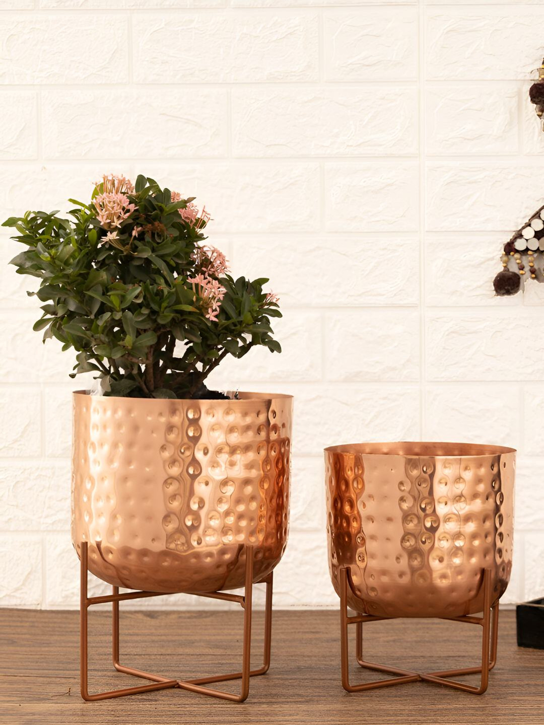 HomeShastra Copper Toned 2 Pieces Planters with Stand