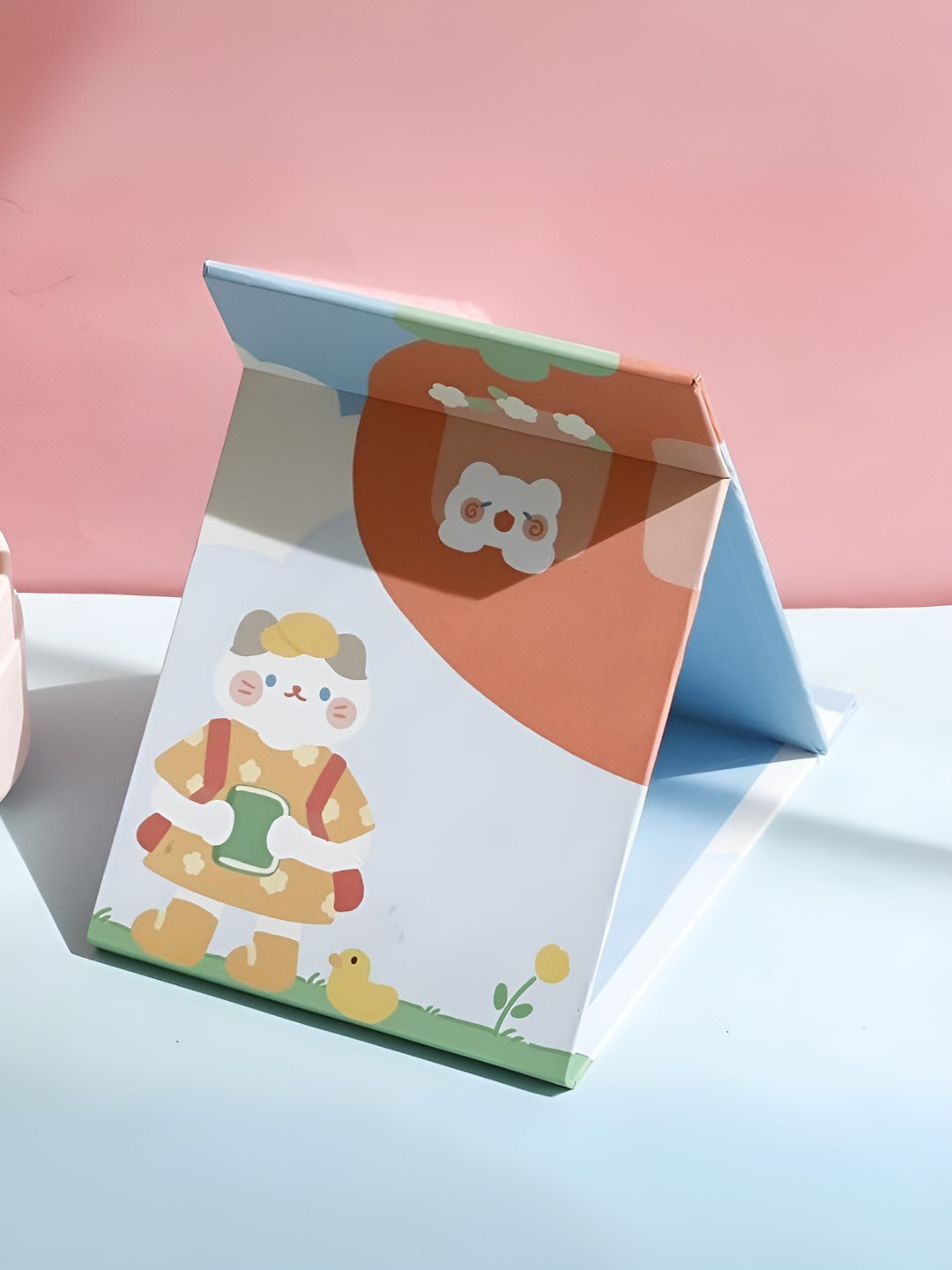 YELONA Blue 2 Pieces Printed Rectangular Shape Foldable Table Top Mirror