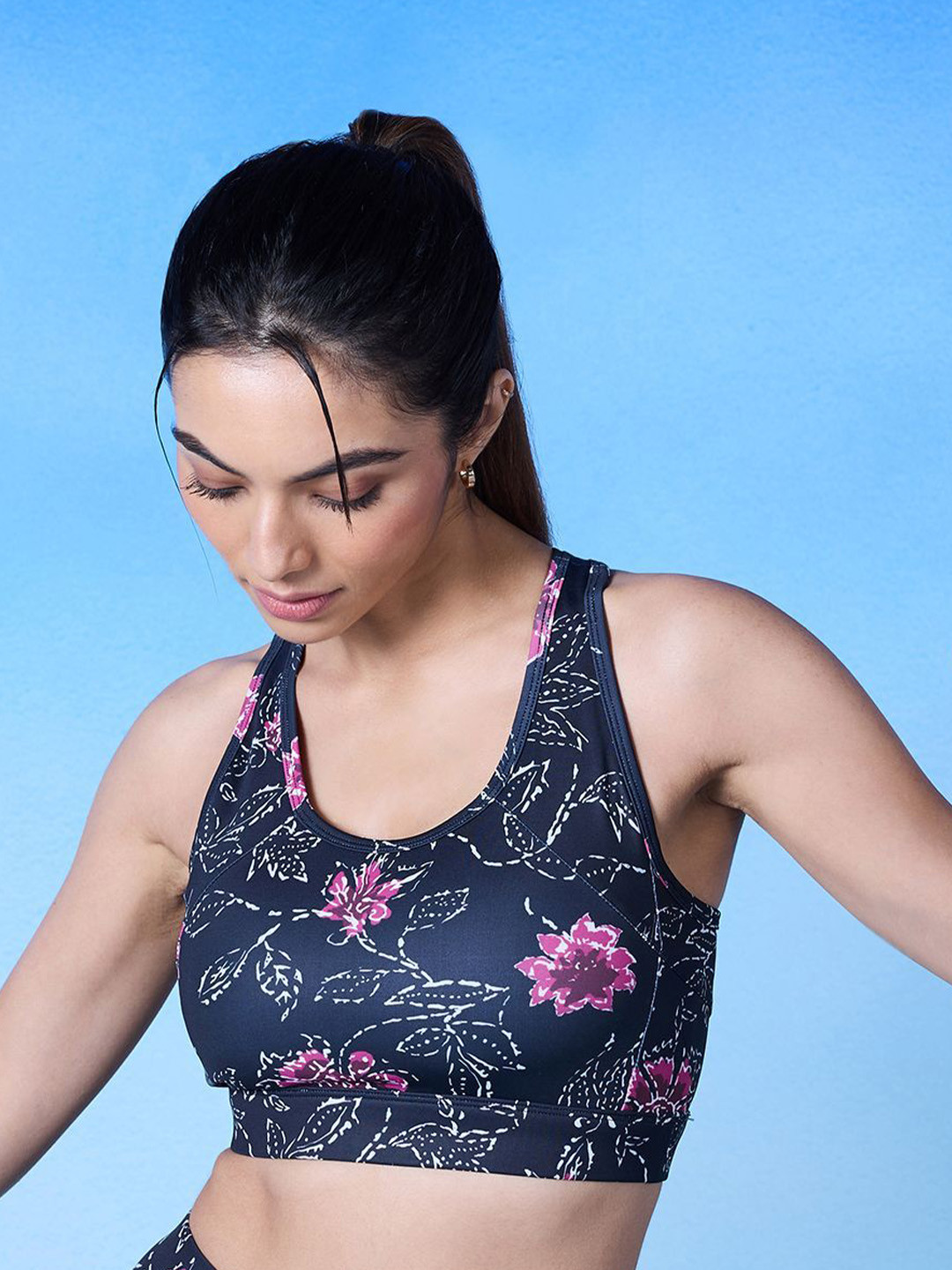 Nykd All Day On-Trend Printed Lightly Padded Racerback Sports Bra (NYK082)