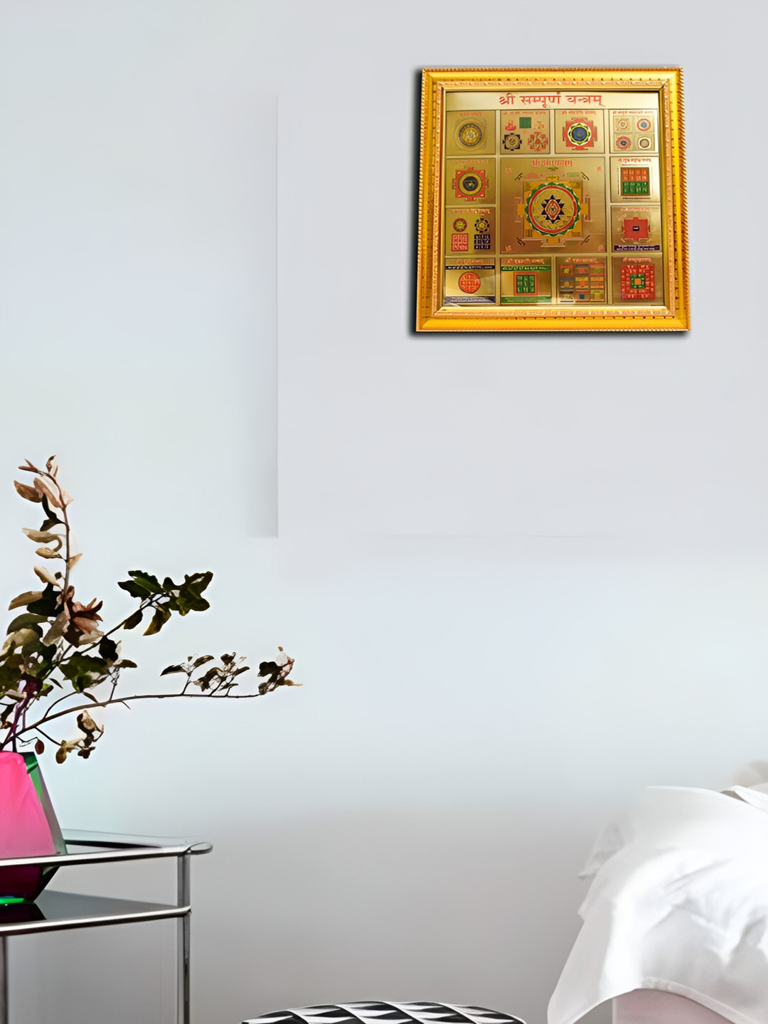 Hawai 24K Gold-Toned Self Design Shree Sampoorna Yantra Wooden Wall Photo Frame