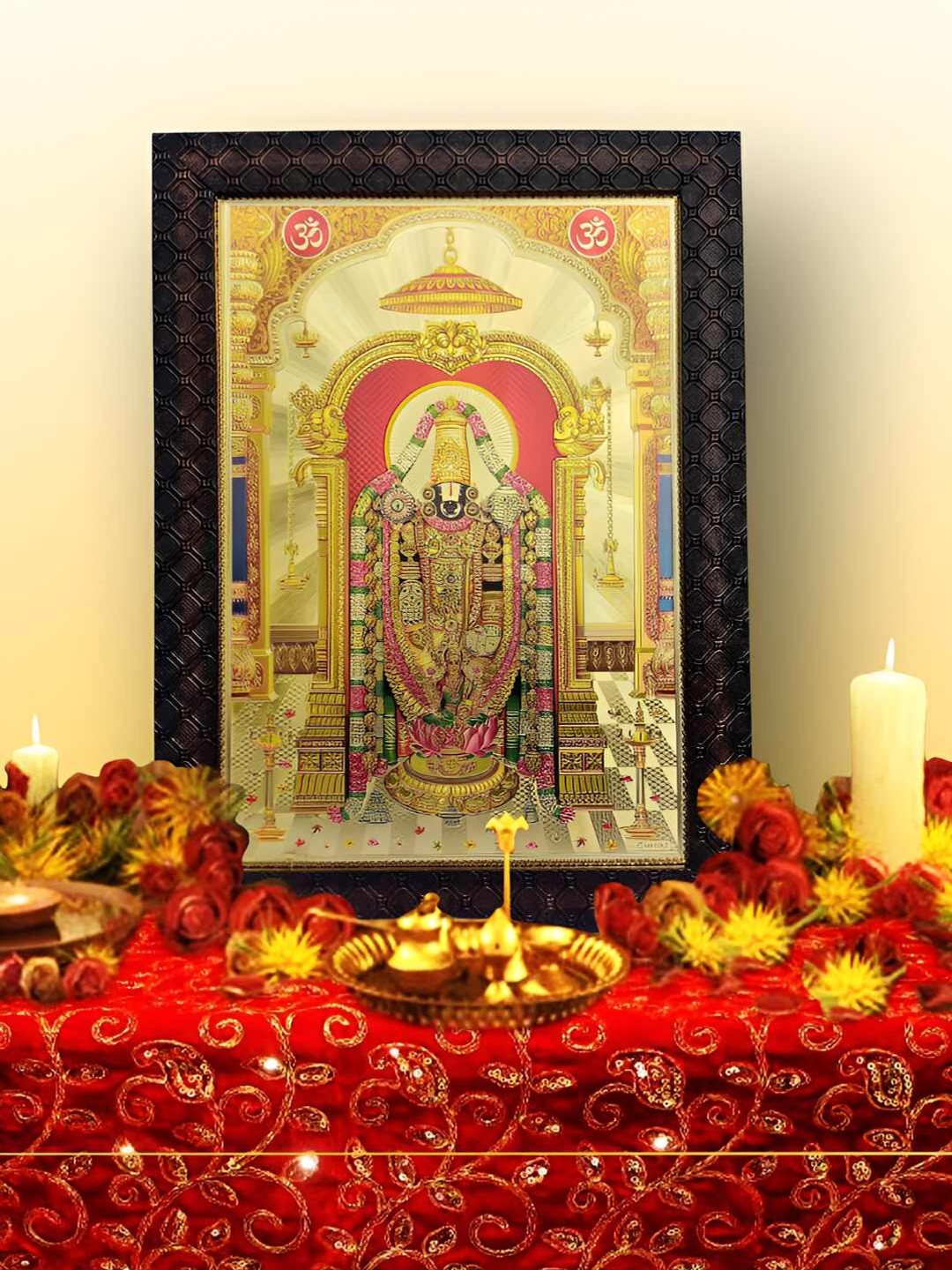 Hawai Black and Gold Plated Shree Venkateshwara Tirupati Balaji Wooden  Wall Photo Frame
