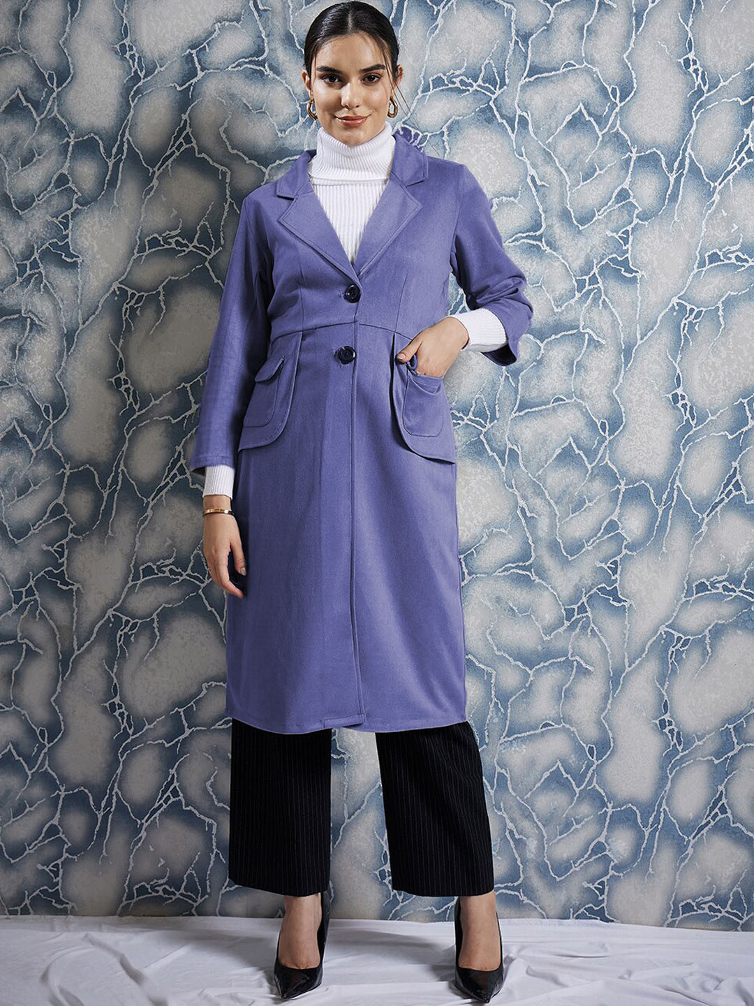 Athena Single-Breasted Notched Lapel Suede Coat With Belt