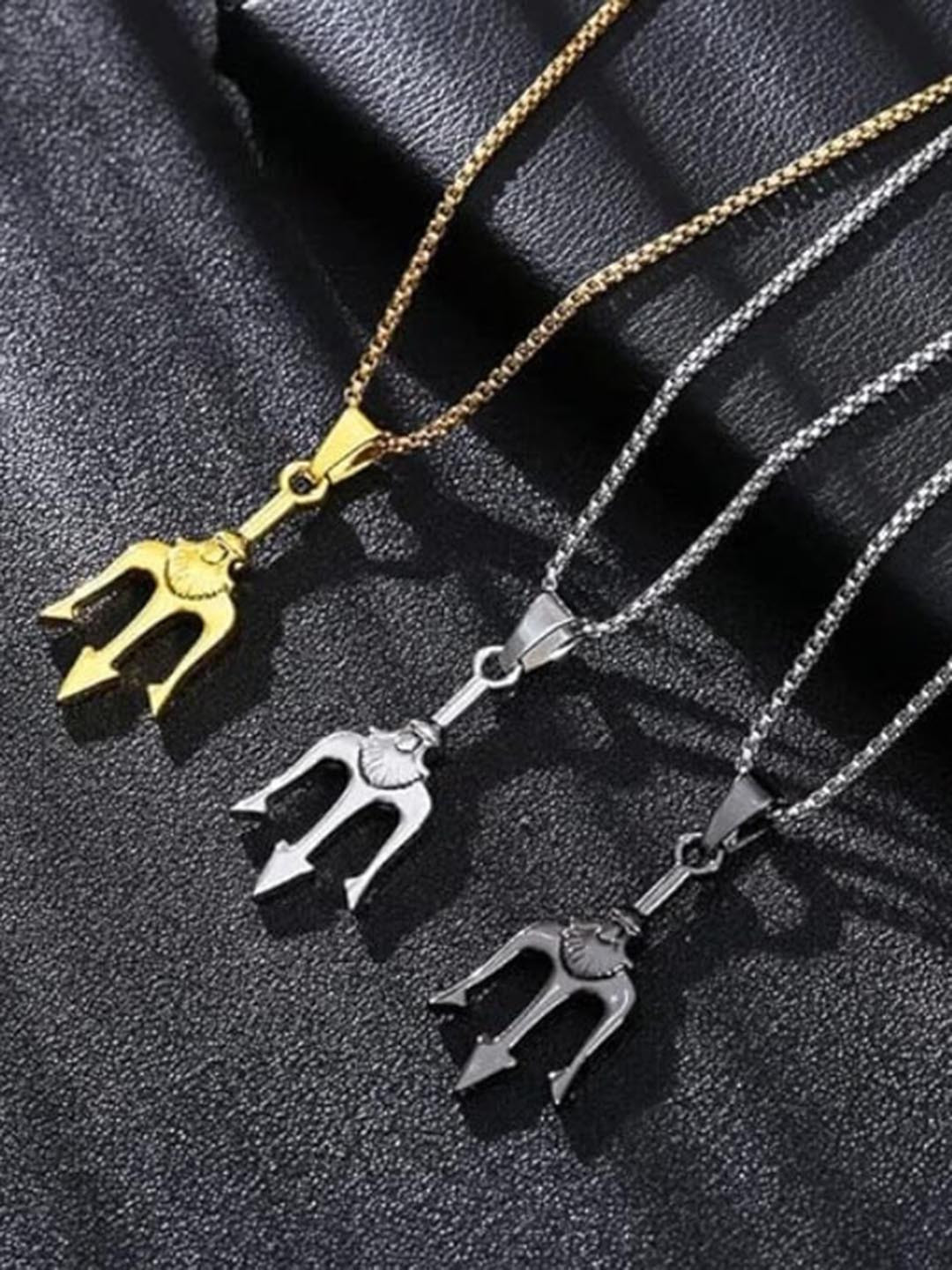 VIEN Men Set Of 3 Trident Pendant With Chain