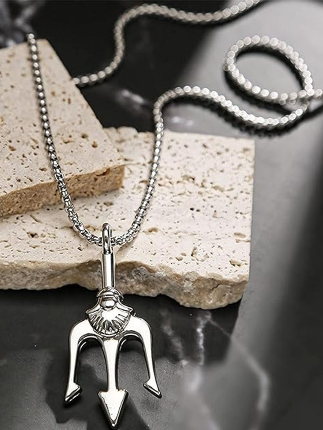 VIEN Men's Silver-Plated Arrow Head & Trident Pendant