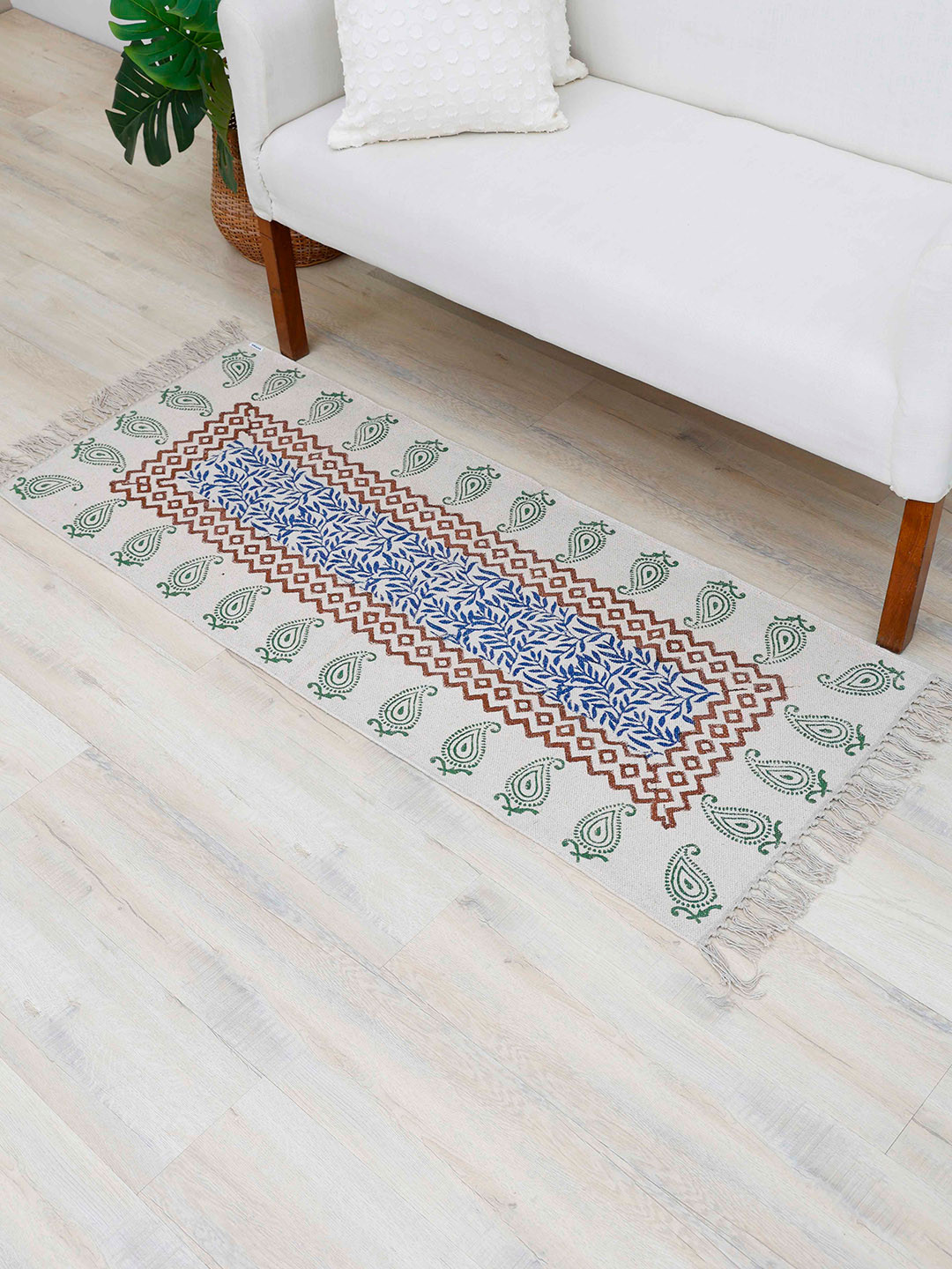 Ariana Blue & White Hand Block Printed Cotton Dhurrie