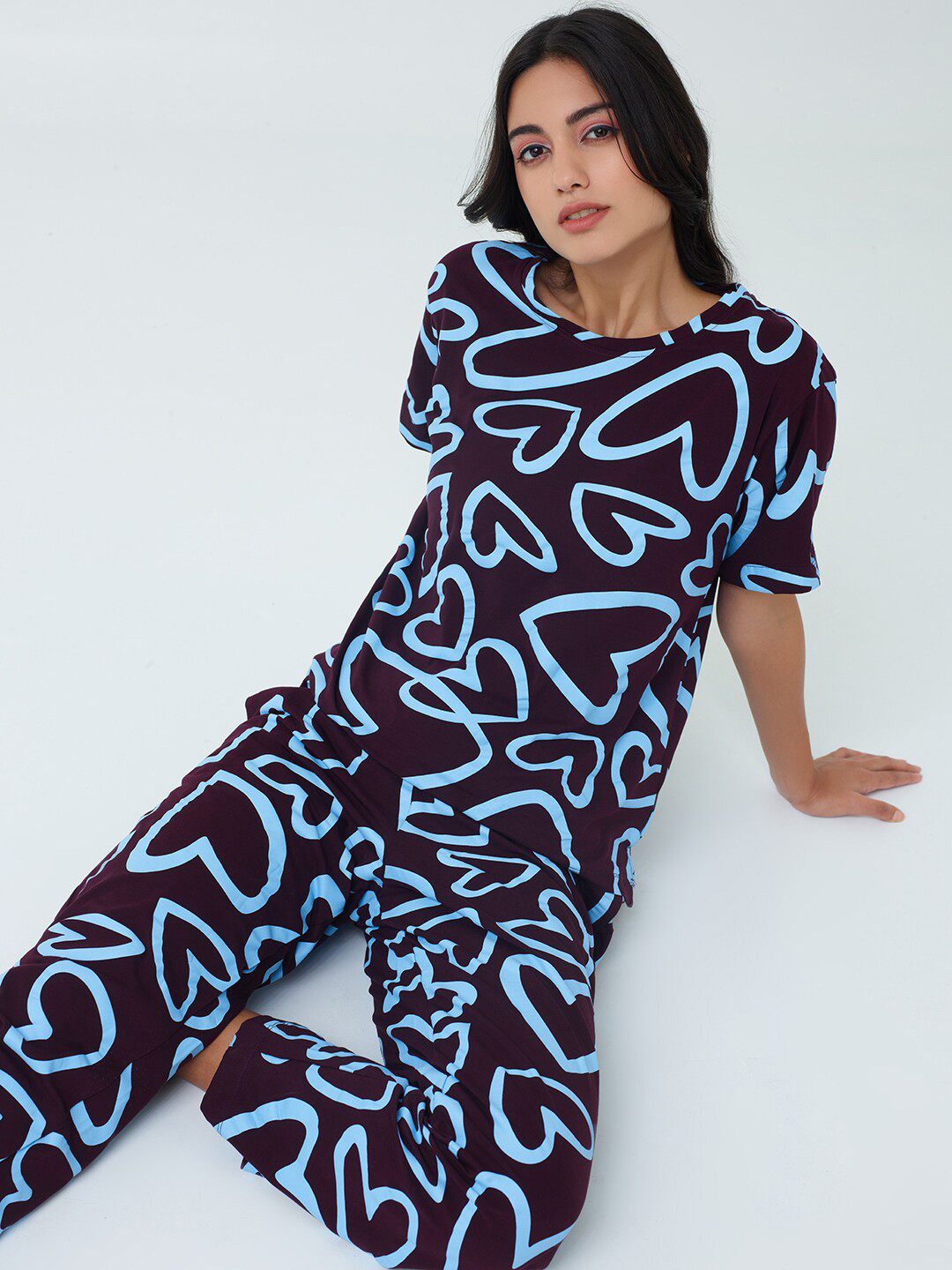 I like me Blue Heart Printed Pure Cotton Night suit