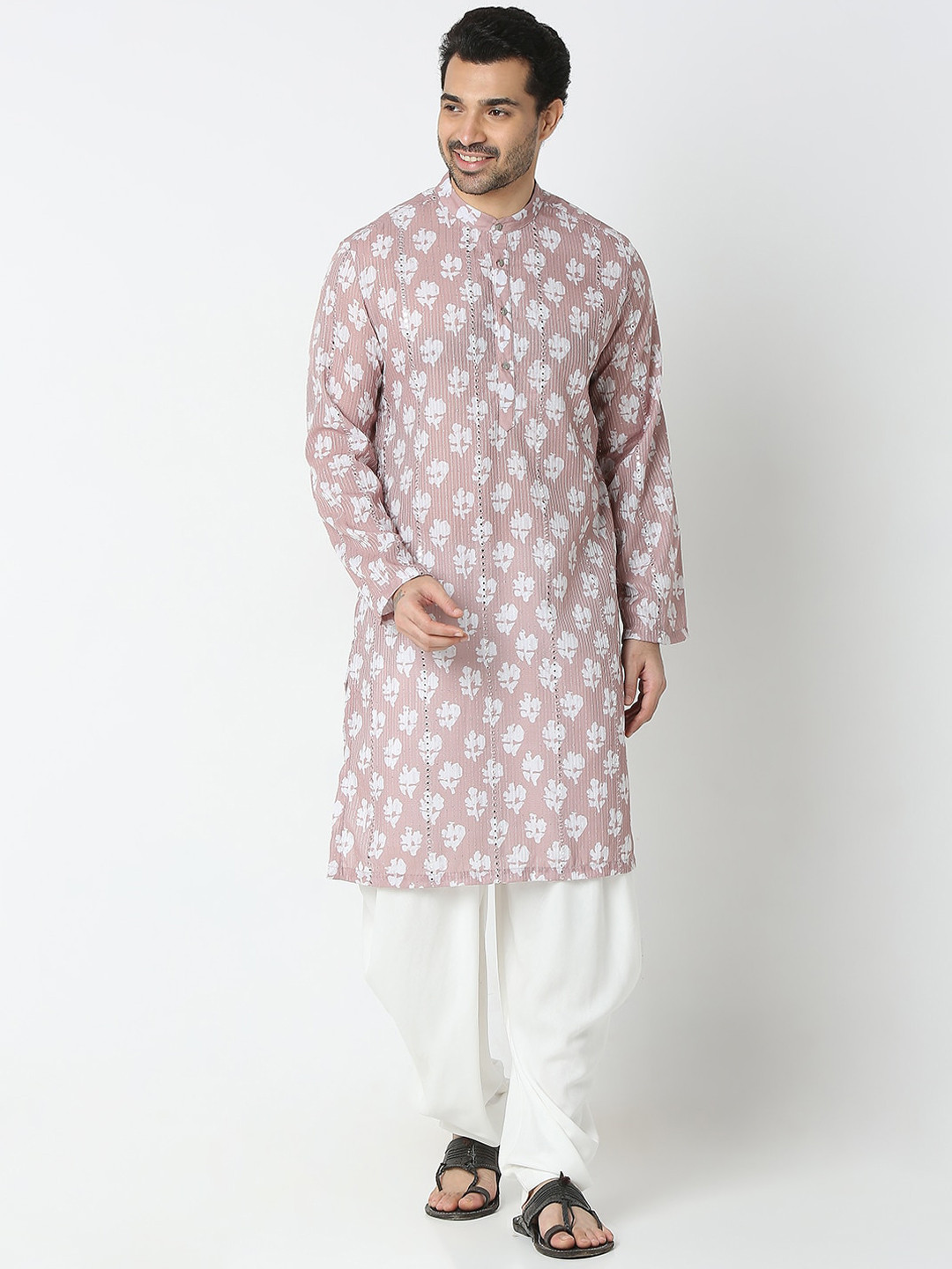 Ethnicity Printed Mirror Work Band Collar Kurta