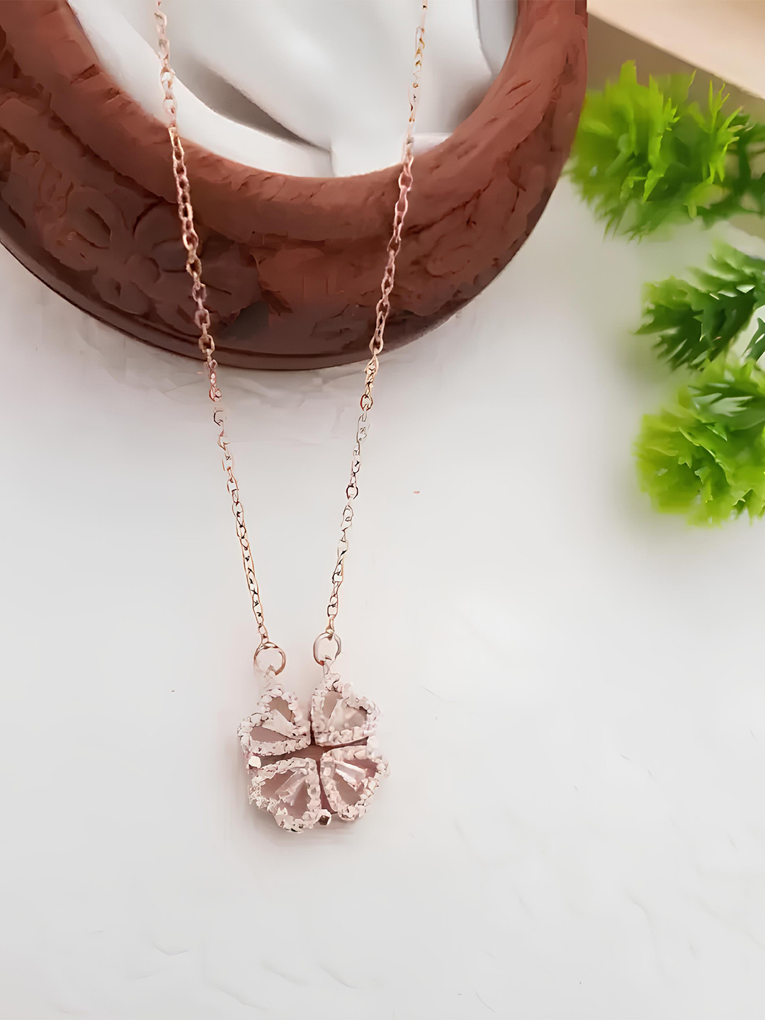 KARISHMA KREATIONS Stainless Steel Rose Gold Plated  Cubic Zirconia Studded Chain