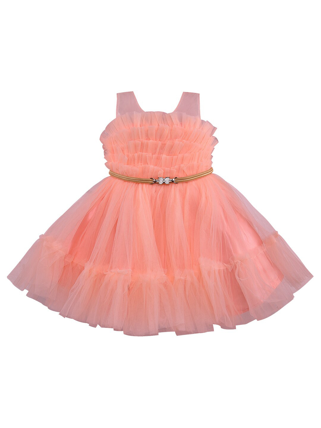 Wish Karo Girls Self Designed Net Fit & Flare Dress