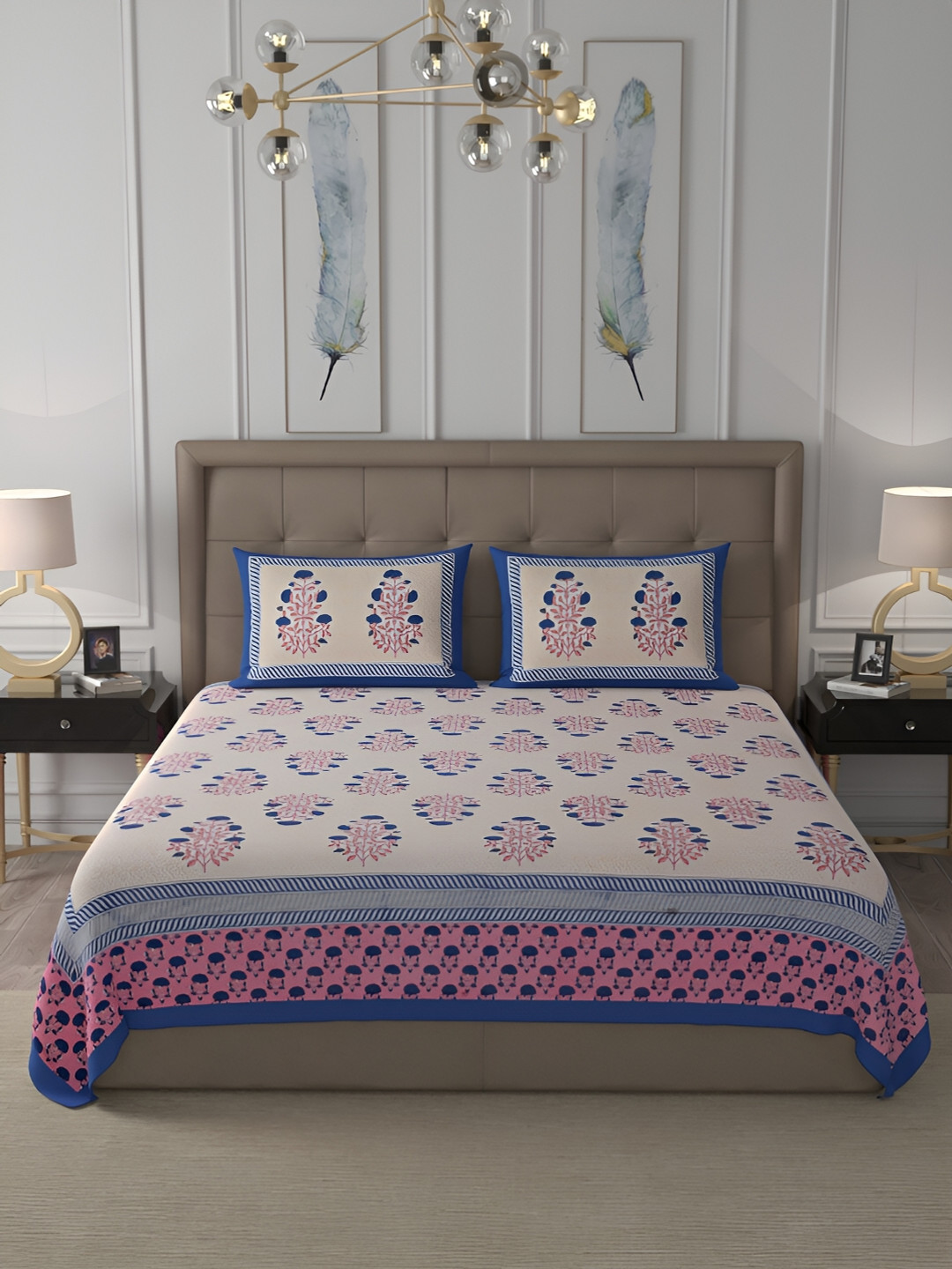 Wayne Martin Purple Floral Cotton 400 TC King Superfine Bedsheet with 2 Pillow Covers-106 x 108 inches