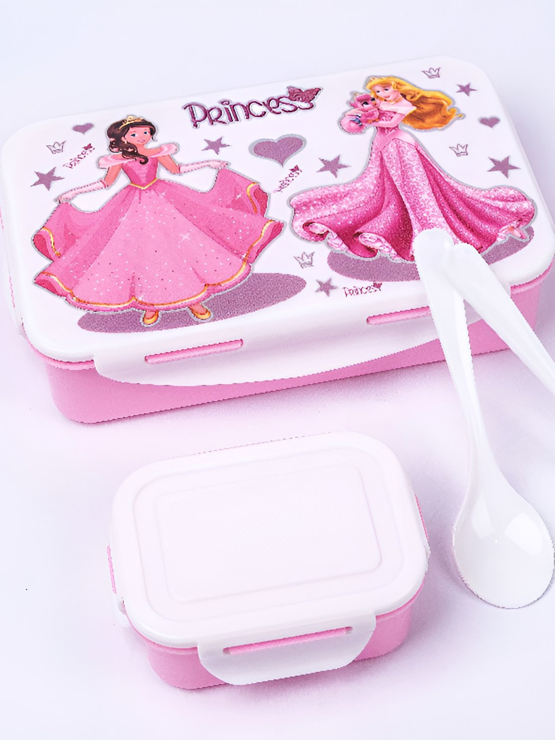 OMORTEX Princess Plastic Dishwasher Safe 4PCs Lunch Box With Spoon and Fork