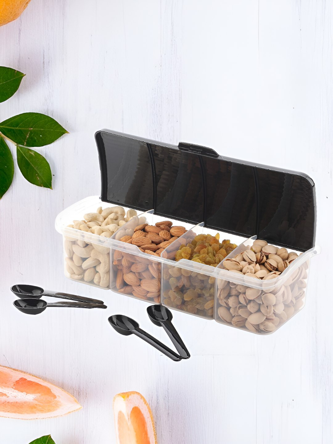 Omortex Black Plastic Stackable Flip Top Graduated Container