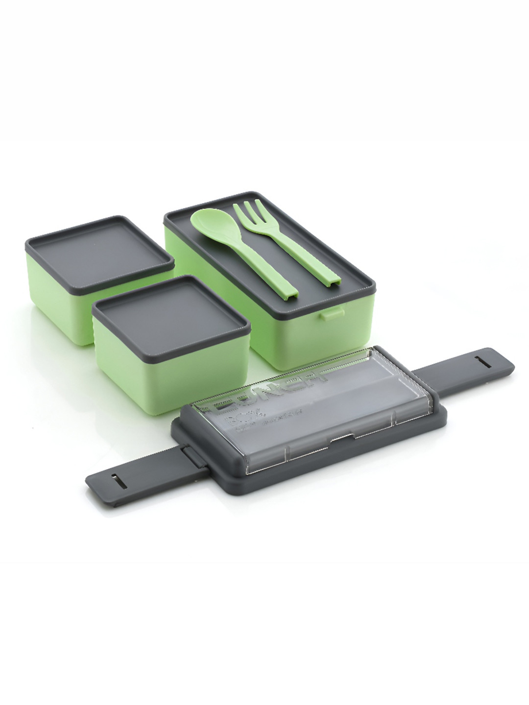 OMORTEX Green Solid Plastic Dishwasher Safe 5PCs Lunch Box With Spoon and Fork