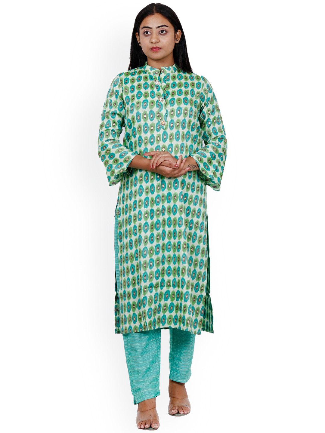 NAVGYA Geometric Printed Linen Kurta With Trousers