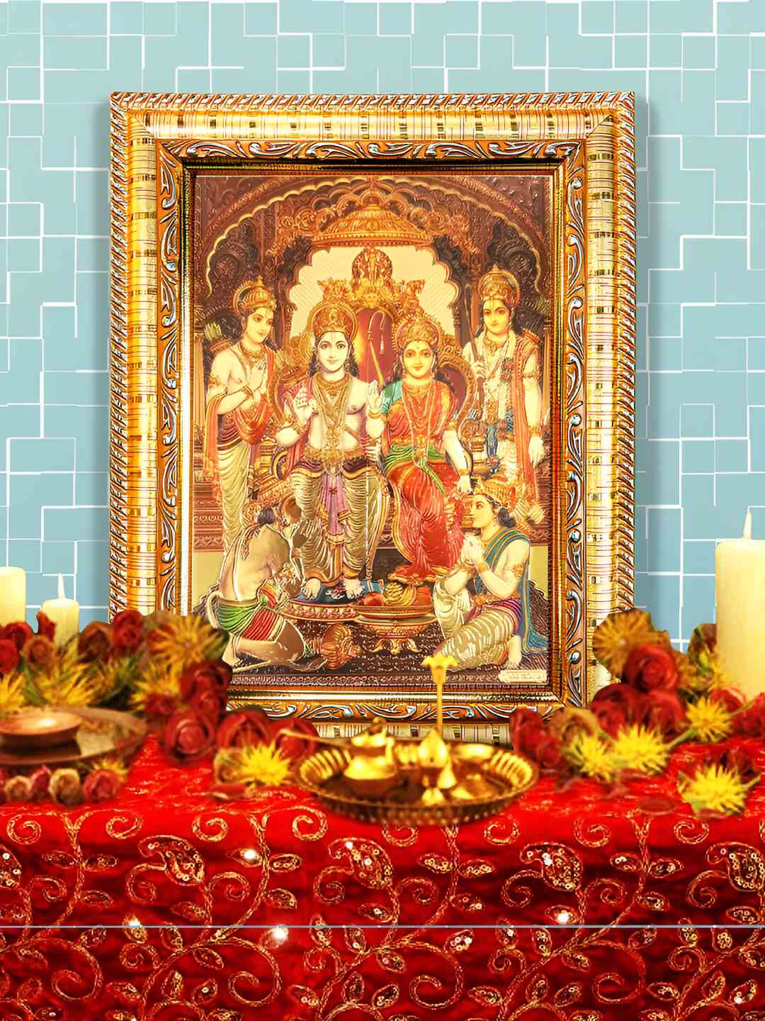 Hawai Gold Toned Wooden Ram Darbar Wall Hanging  Photo Frame