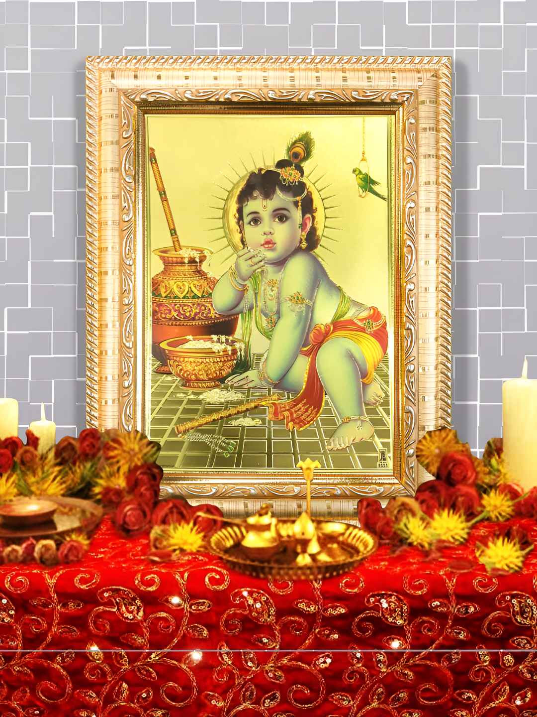 Hawai  Gold Plated Wooden Bal Gopal Wall hanging Photo frame