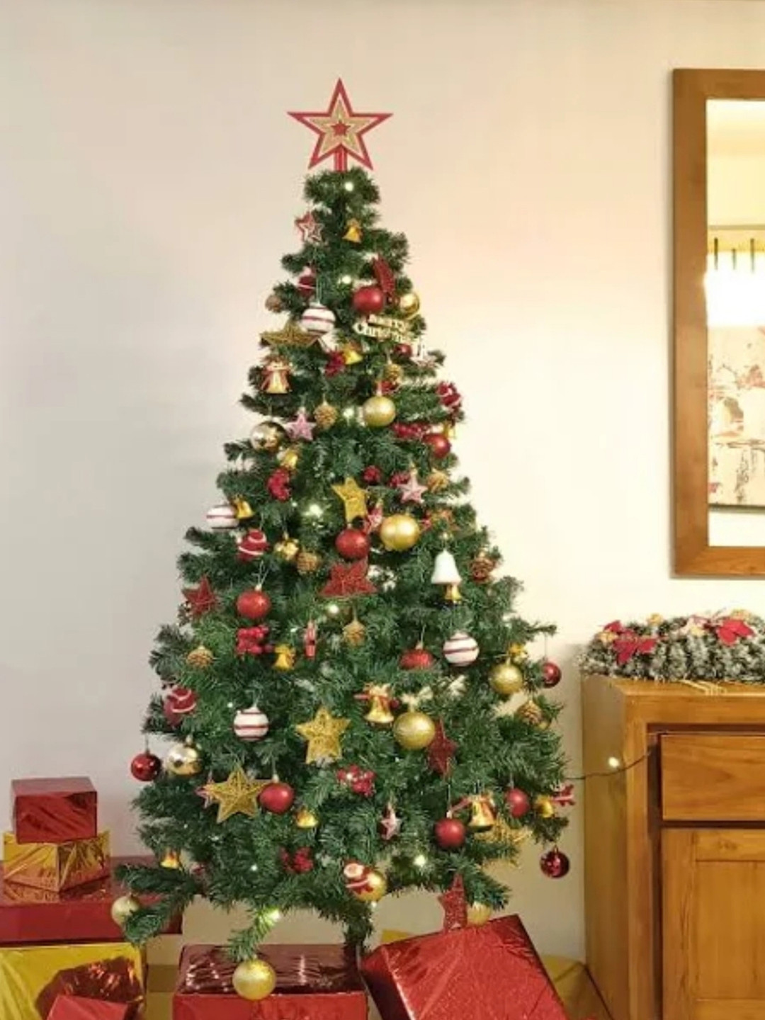 eCraftIndia Green 101 Pcs Artificial Christmas Tree With Stand & Decoration Festive Decor