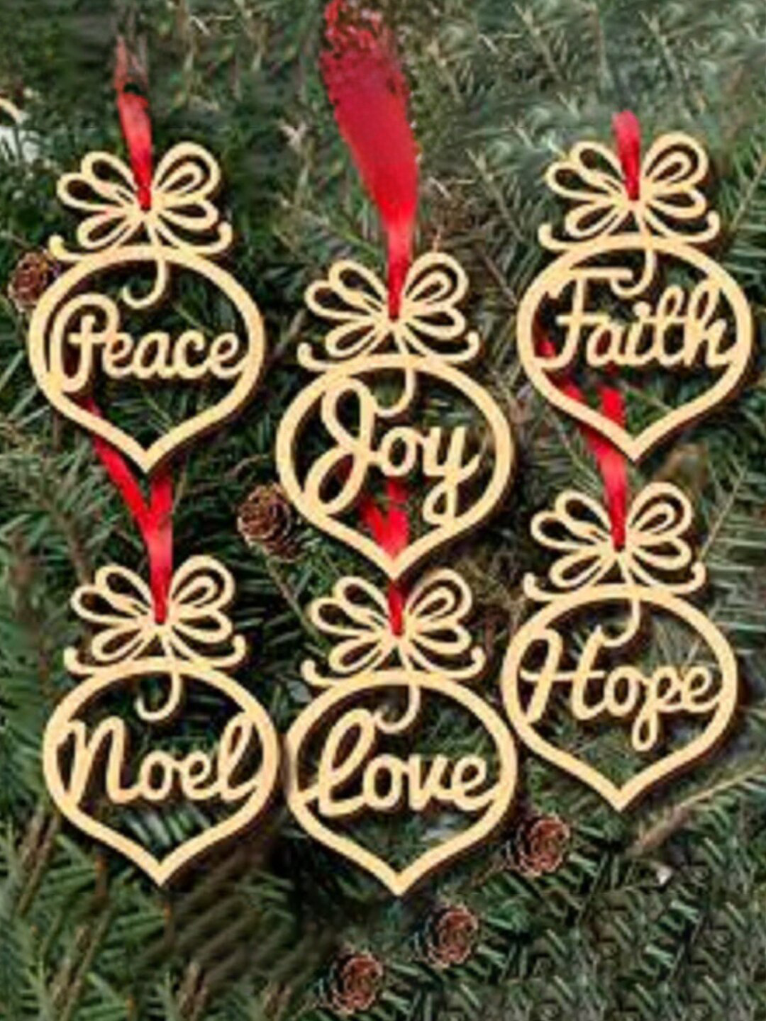 eCraftIndia Brown 6 Pieces Wooden Cutouts Christmas Decor