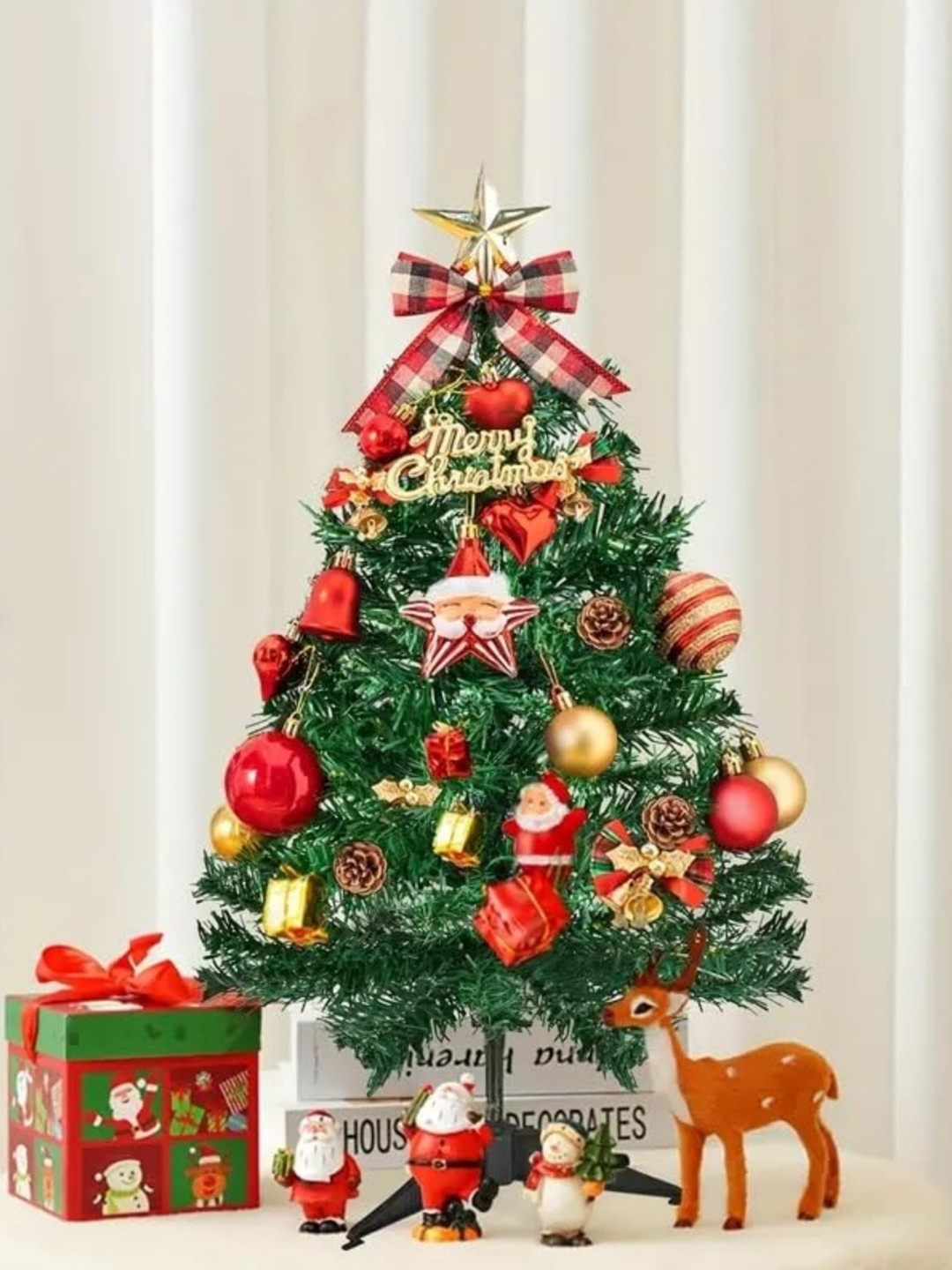 eCraftIndia Red 61 Pieces Christmas Tree with Stand & Decoration Ornaments Festive Decor