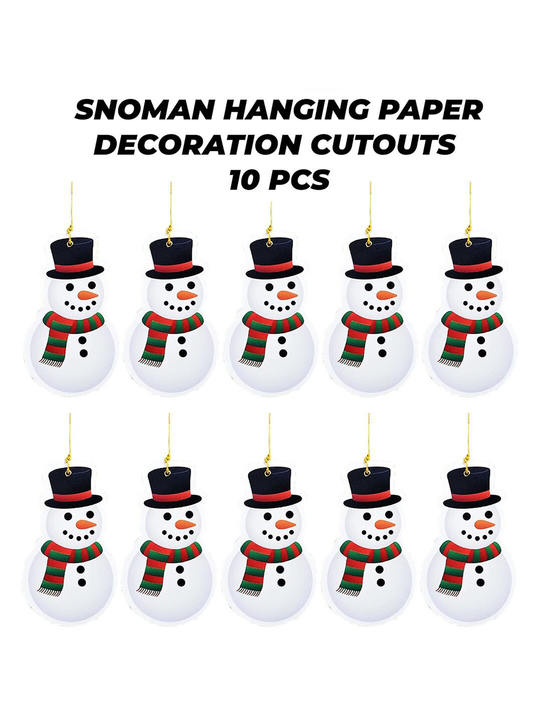 eCraftIndia White & Red 10 Pieces Printed Snowman Hangings Christmas Festive Decor