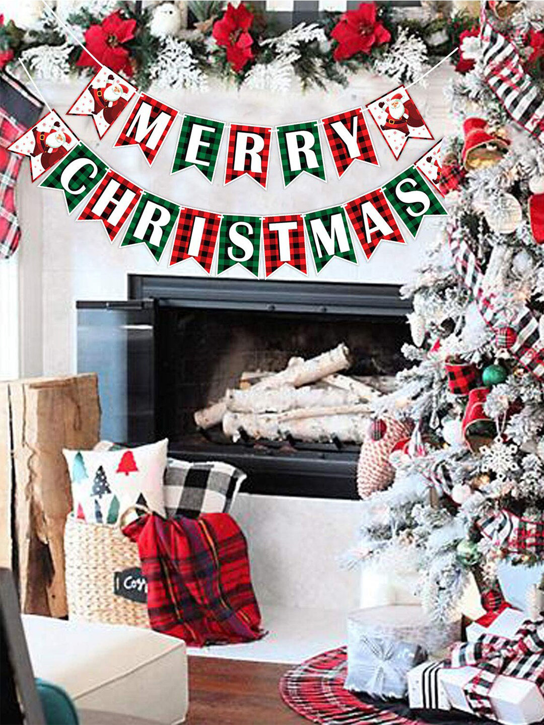 eCraftIndia Red & Green Christmas Bunting Banner 300 GSM Festive Decor