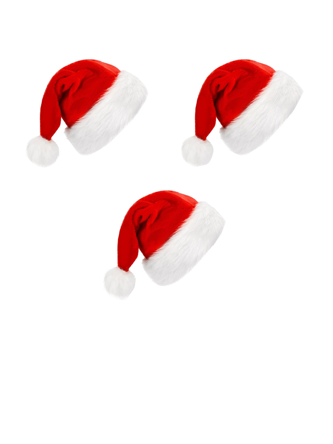 eCraftIndia Red & White 3 Pieces Velvet Classic Fur Merry Christmas Hats Festive Decor