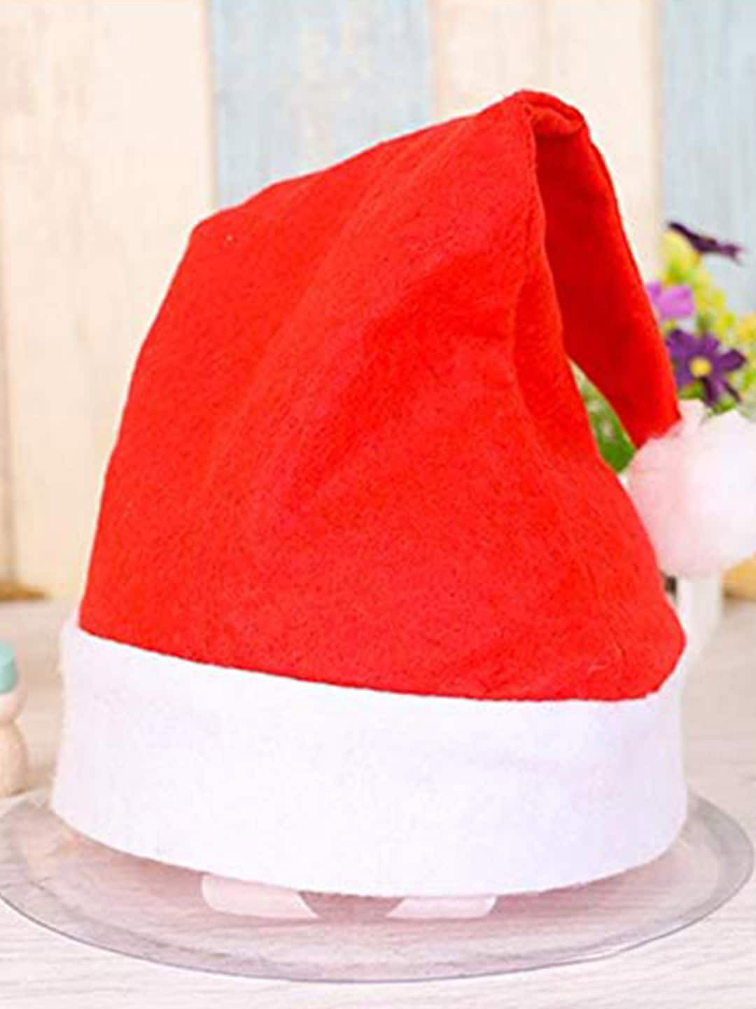 eCraftIndia Red & White 6 Pieces Merry Christmas Hats Festive Decor
