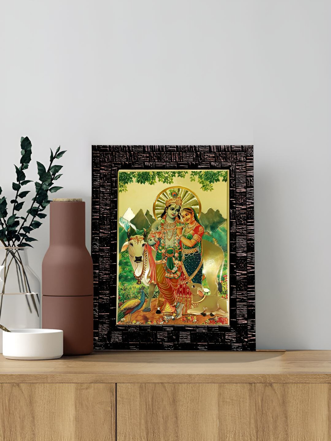 Hawai Black Wooden Radha Krishna Wall Hanging Photo Frame
