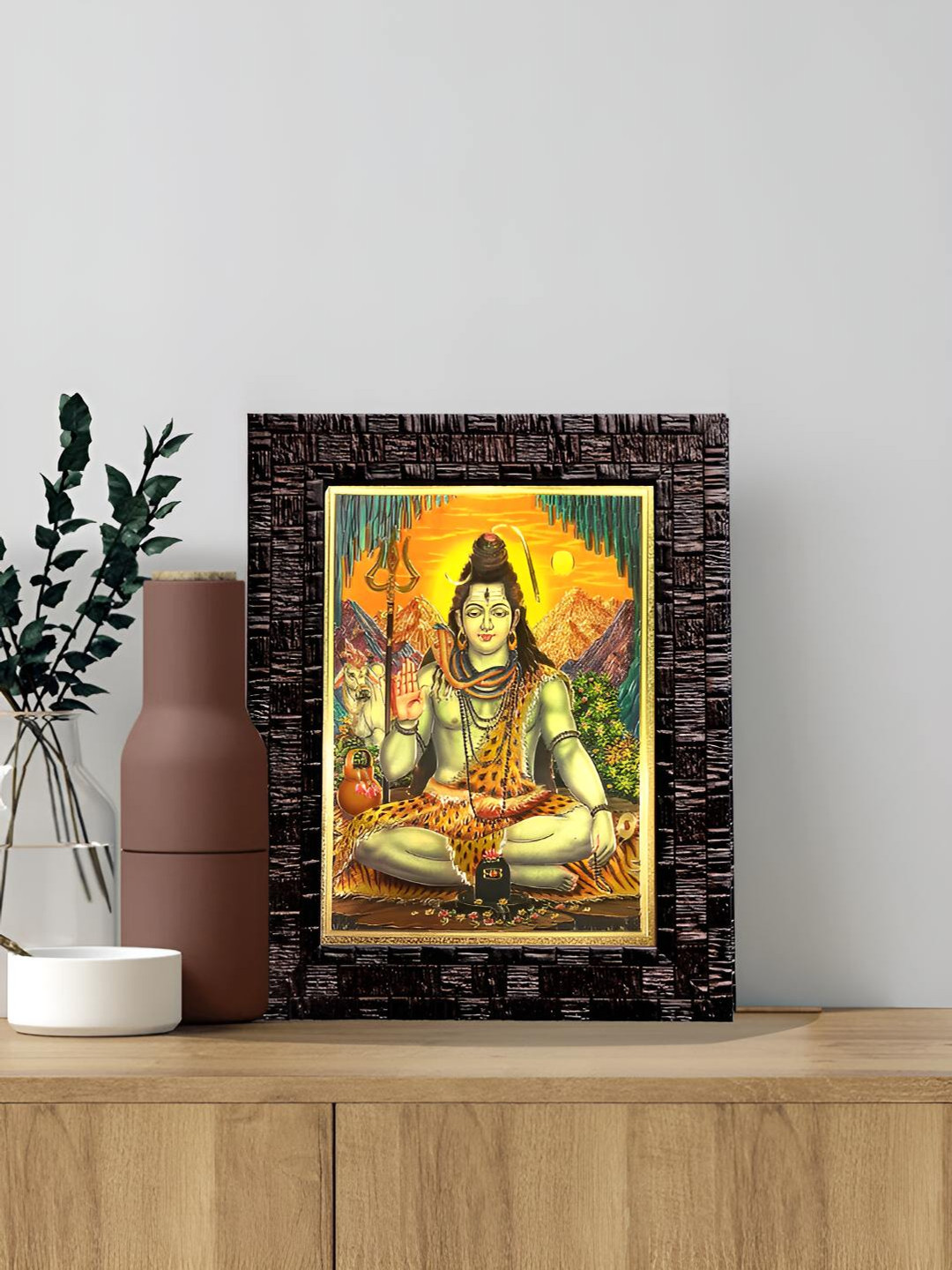 Hawai Black & Gold Plated Wooden Shiva Wall Hanging Photo Frame