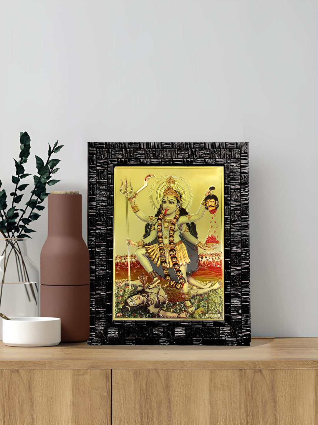 Hawai Black & Gold Plated Wooden Maa Kali Wall  Hanging Photo Frame